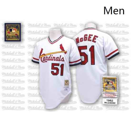 Mens Mitchell and Ness St Louis Cardinals 51 Willie McGee Replica White Throwback MLB Jersey